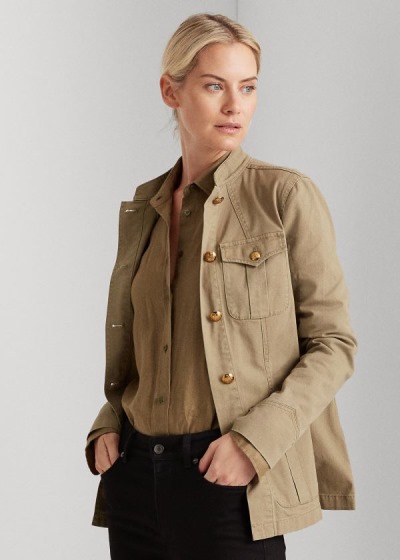 Chaquetas Ralph Lauren Mujer Verde Oliva - Stretch-Cotton Canvas - UCGVY7210